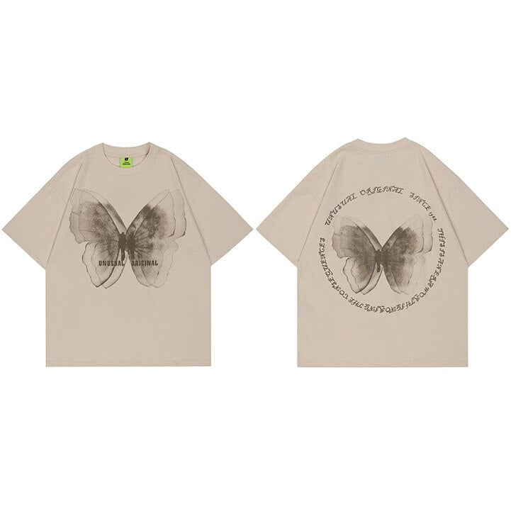 UNUSUAL ORIGINAL Butterfly Shadow Graphic T-Shirt Beige, M - Streetwear T-Shirt - Slick Street
