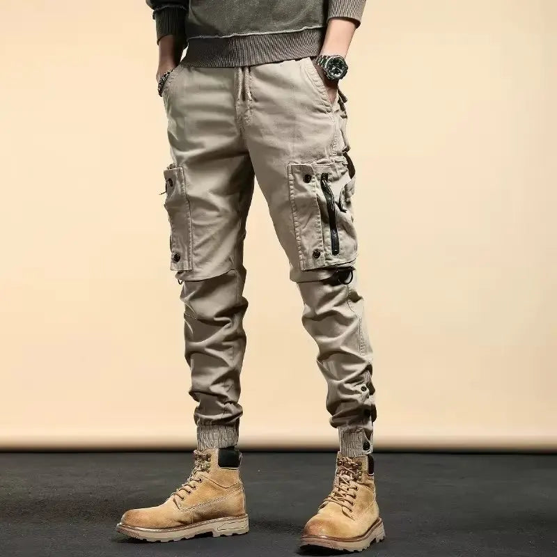 Rib Style Slim fit Side Pocket Pants Khaki, XS - Streetwear Pants - Slick Street