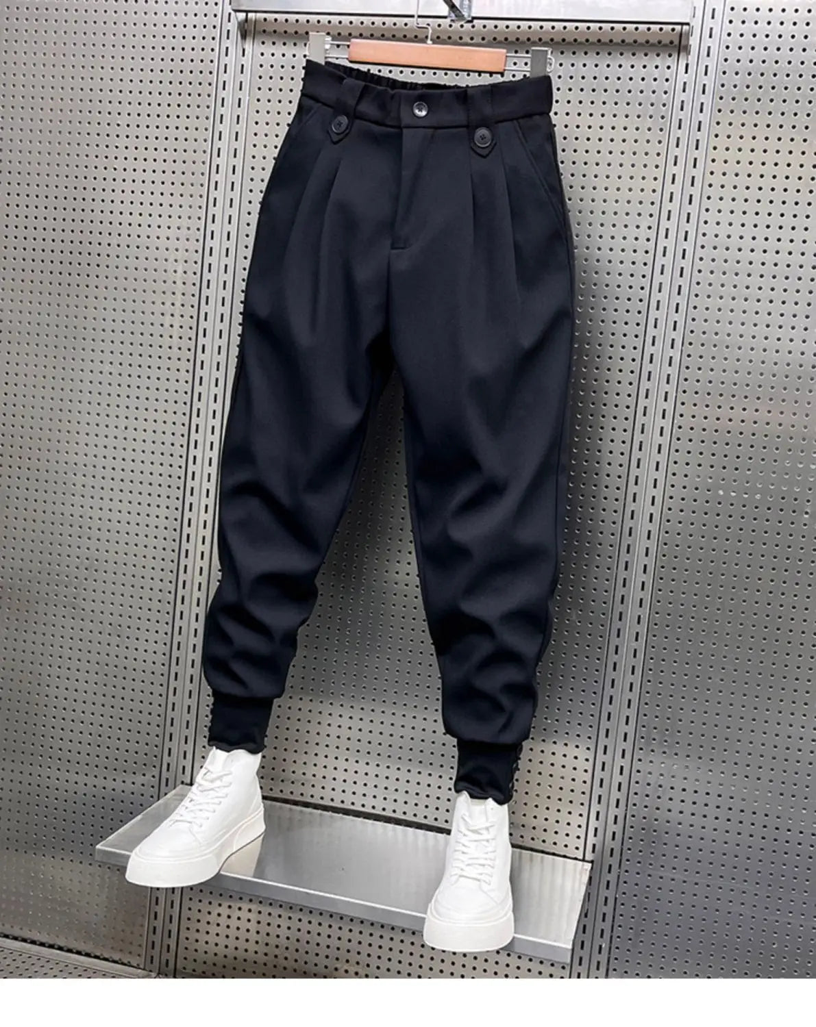 Wrinkled High Waist Button-Up Pants , - Streetwear Pants - Slick Street