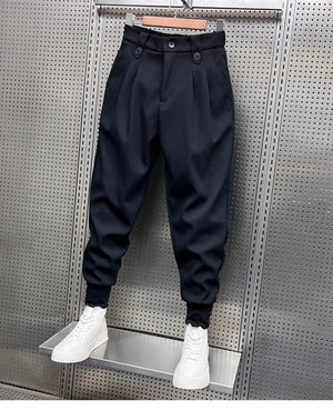 Wrinkled High Waist Button-Up Pants , - Streetwear Pants - Slick Street