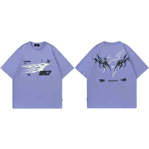 Splatter Fire Flame Texture T-Shirt Purple, S - Streetwear T-Shirts - Slick Street