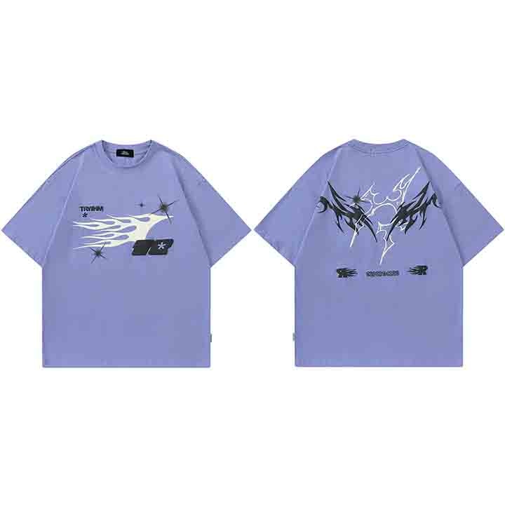 Splatter Fire Flame Texture T-Shirt Purple, S - Streetwear T-Shirts - Slick Street