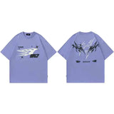Warrior Fire Flame Graphic Loose T-Shirt Purple, M - Streetwear T-Shirt - Slick Street
