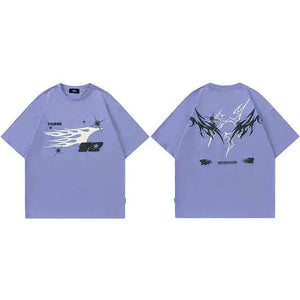 Warrior Fire Flame Graphic Loose T-Shirt Purple, M - Streetwear T-Shirt - Slick Street