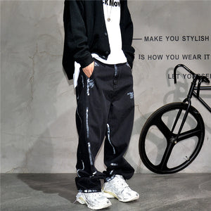 Ebony Black Splash Paint Style Pants , - Streetwear Pants - Slick Street