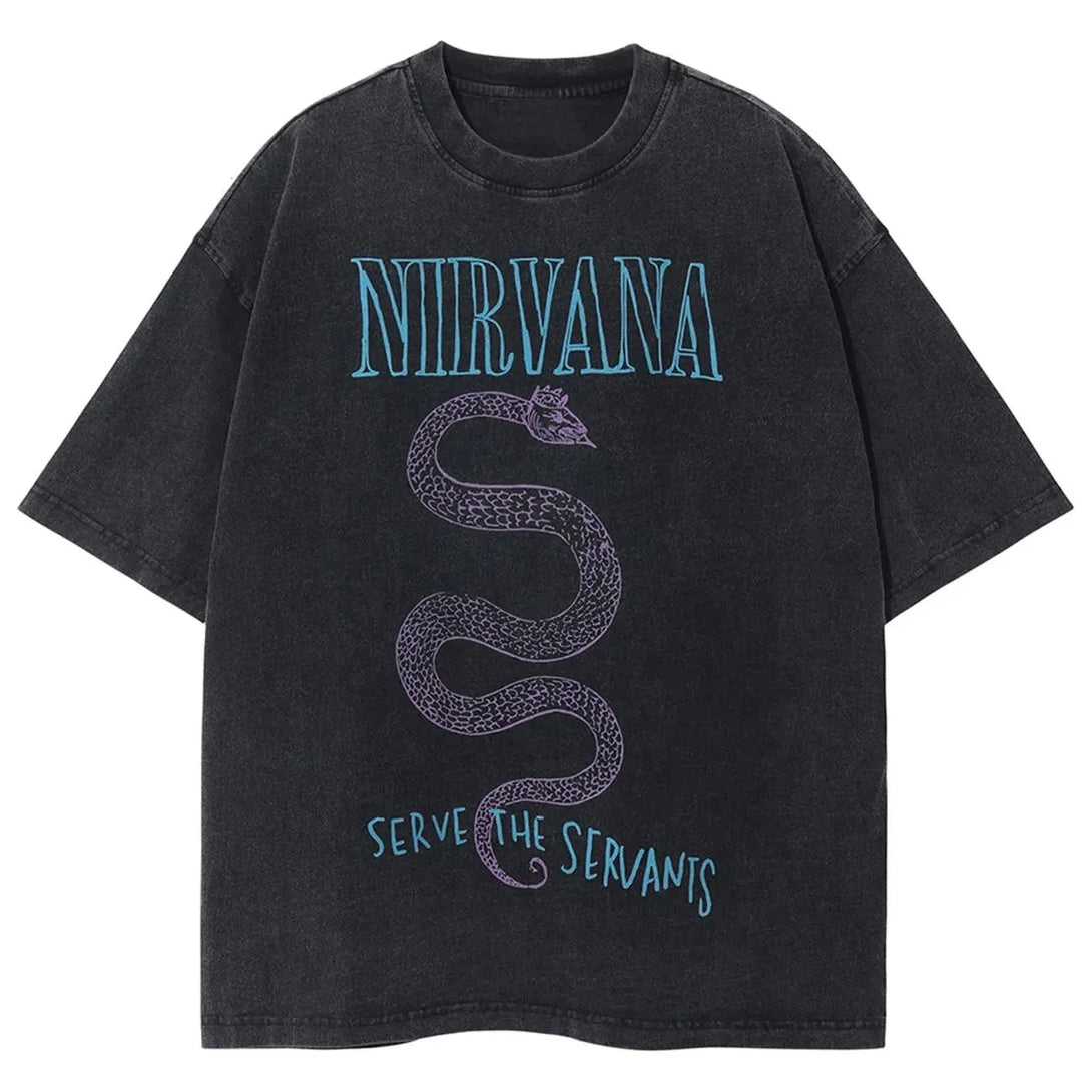 Serve The Servants Snake Graphic T-Shirt Black, S - Streetwear T-Shirt - Slick Street