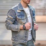 Denim Ripped Button Up Jacket Blue, XXXS - Streetwear Jacket - Slick Street