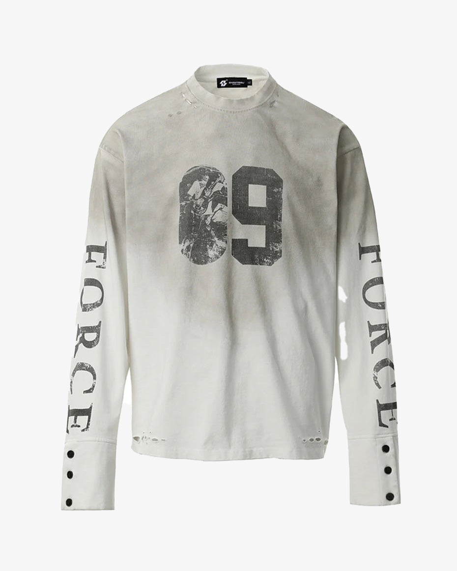 Force 09 Graphic Long Sleeve Tee Beige, S - Streetwear T-Shirt - Slick Street