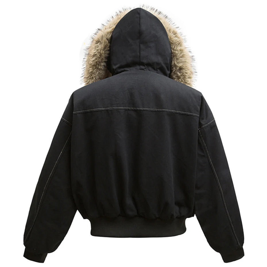 Fur Collar Parka Fleece Jacket , - Streetwear Jacket - Slick Street