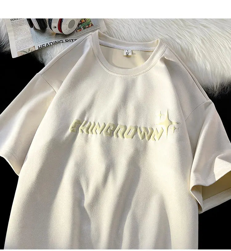 EHNGROWN Polygons Star Shape Short Sleeved T-Shirt Beige, XS - Streetwear T-Shirts - Slick Street