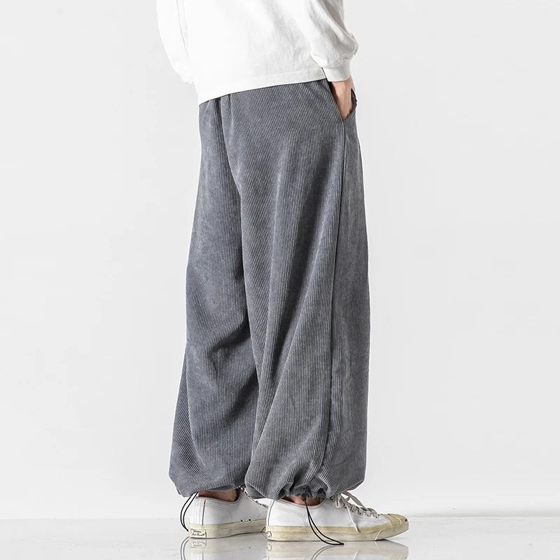 Corduroy Embroidered Baggy Style Pants , - Streetwear Pants - Slick Street