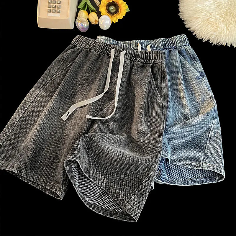 Rock Color Gothic Washed Drawstring Shorts ,  - Streetwear Shorts - Slick Street