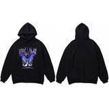 Blue Morpho Butterfly Pullover Hoodie Black, M - Streetwear Hoodie - Slick Street