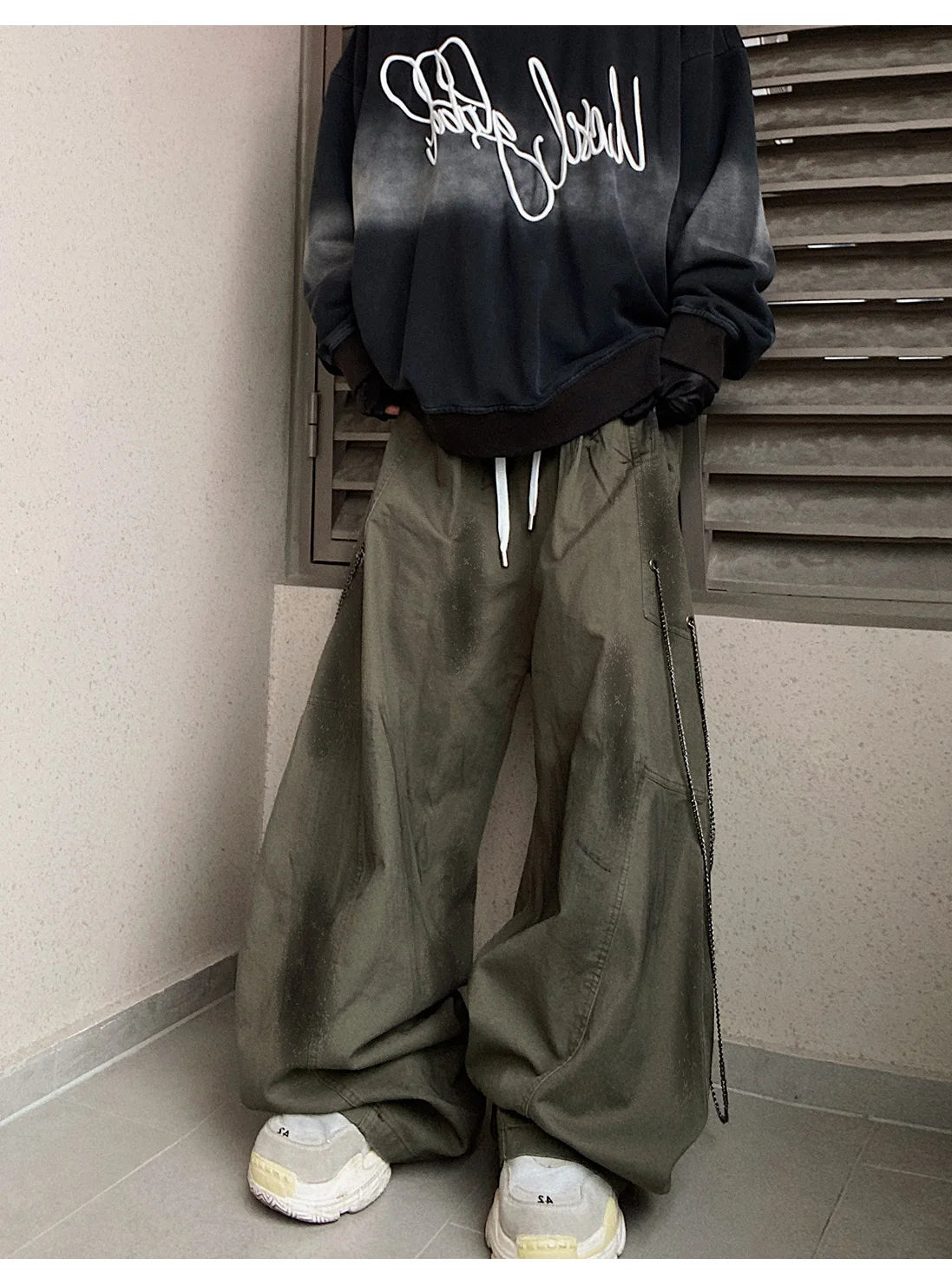 Green Color Full Length Baggy Pant , - Streetwear Pants - Slick Street