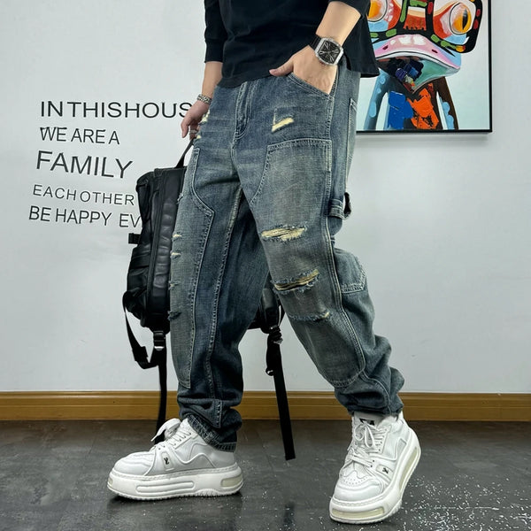 Ripped Denim Carpenter Jeans Blue, 28 - Streetwear Jeans - Slick Street