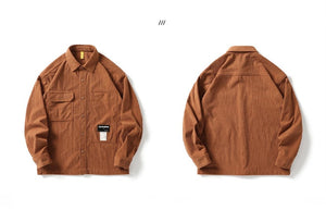 Corduroy Waffle Plaid Semi Collar Overshirt ,  - Streetwear Tops - Slick Street