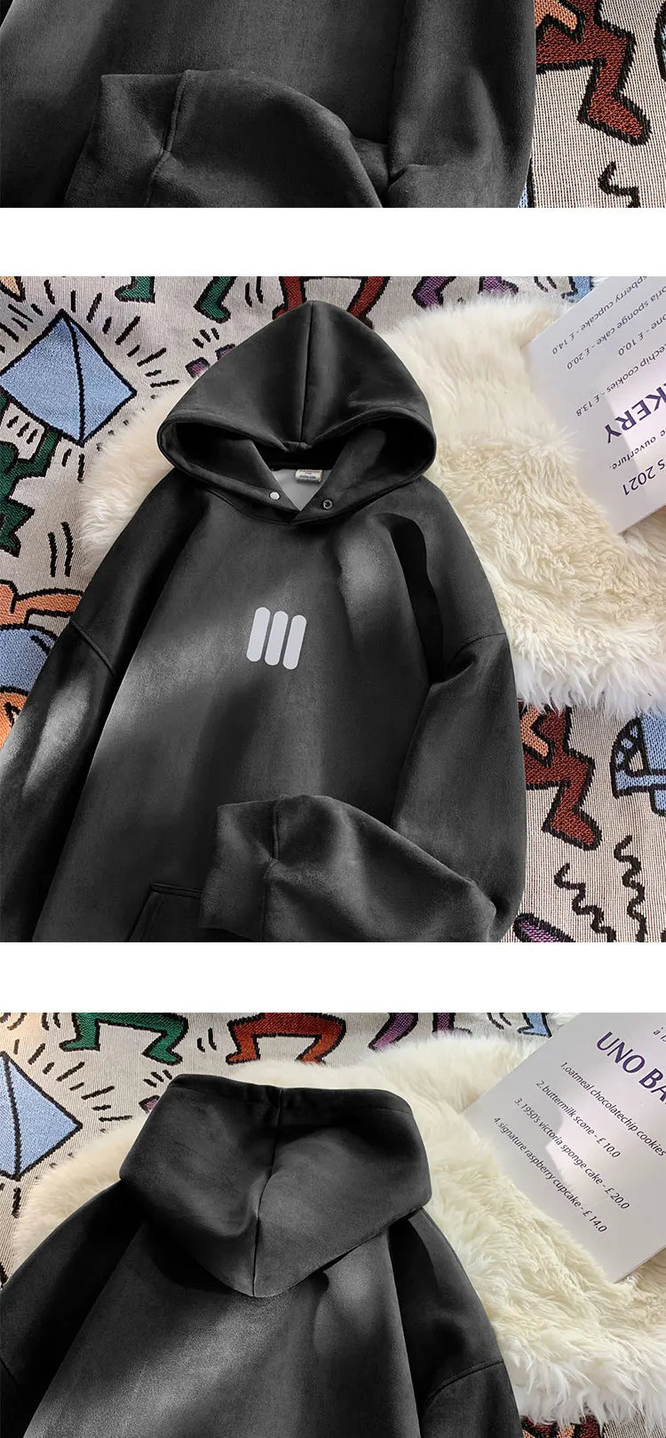 Glyph Vertical Bar Suede Hoodie , - Streetwear Hoodie - Slick Street