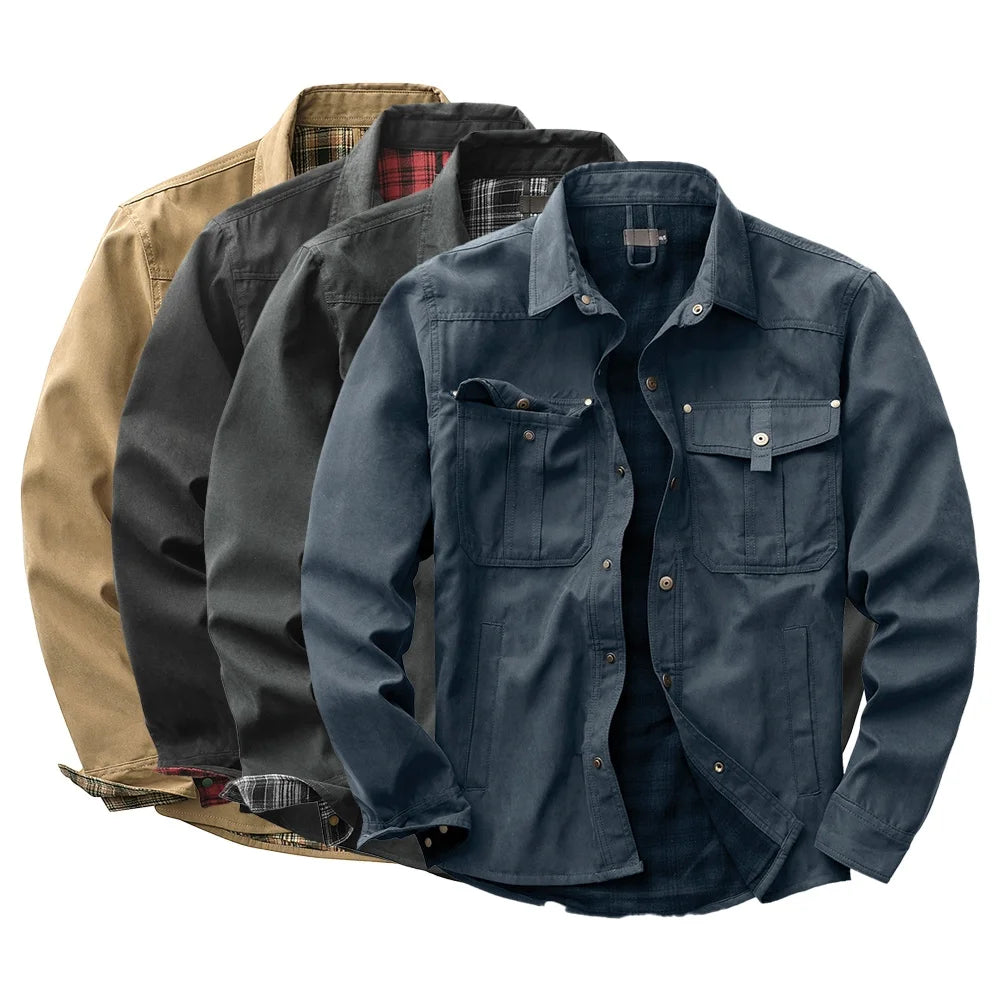 Flannel Lined Plaid Button-Up Jacket , - Streetwear Jacket - Slick Street