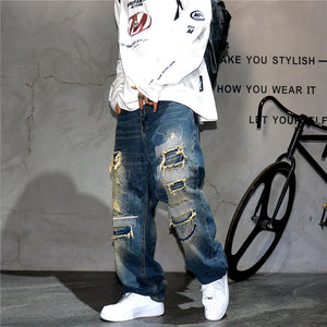 AM26 Ripped Patch Washed Jeans , - Streetwear Jeans - Slick Street