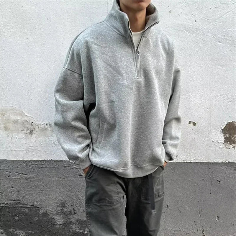 Half Zipper With Stand Collar Sweater , - Streetwear Sweater - Slick Street