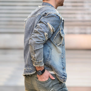Denim Ripped Button Up Jacket , - Streetwear Jacket - Slick Street
