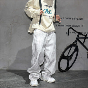 Distressed Dirty White Baggy Pants , - Streetwear Pants - Slick Street