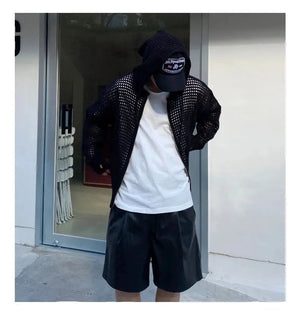 Hollow Knitted Cardigan Long Sleeve Hooded ,  - Streetwear Hoodie - Slick Street
