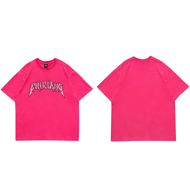 FUNKLANG Logo Casual T-Shirt Pink, M - Streetwear T-Shirt - Slick Street