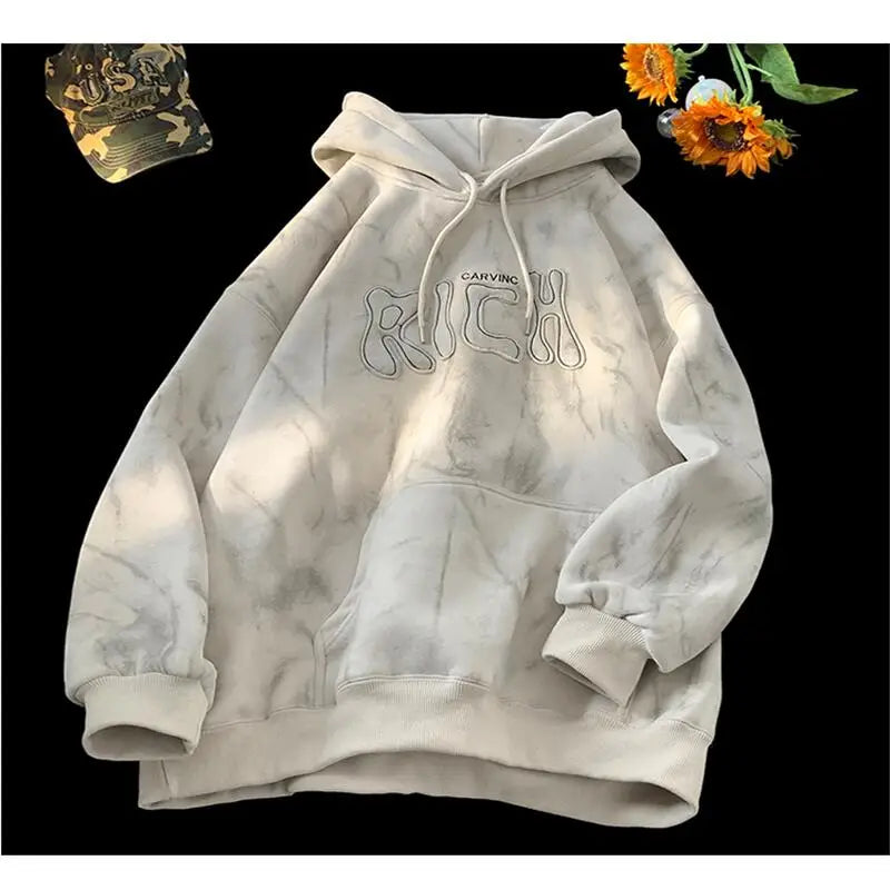 Carving Rich Smoky Color Hoodie Beige, XS - Streetwear Hoodie - Slick Street