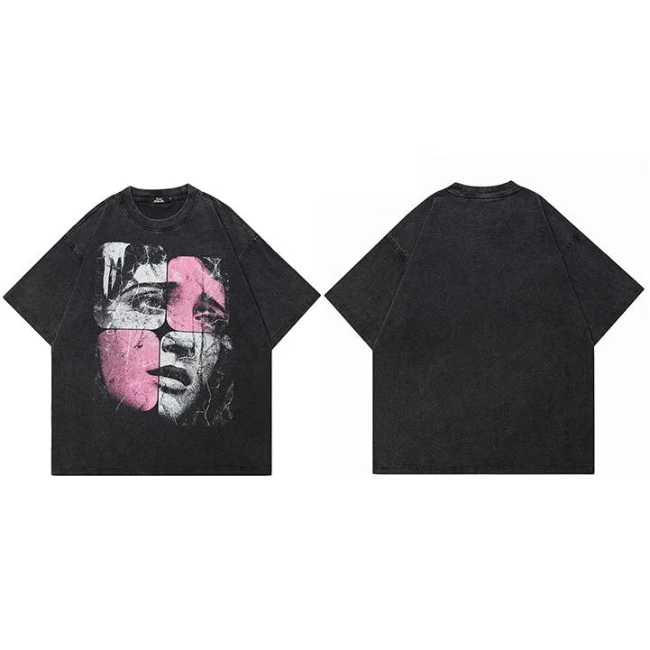 Puzzle Face Graphic Oversized T-Shirt Black, XS - Streetwear T-Shirt - Slick Street