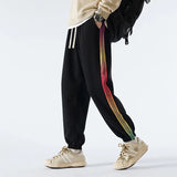 Rainbow Color Stripe Jogger Pants Black, XS - Streetwear Pants - Slick Street