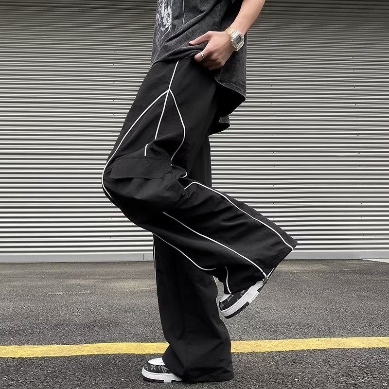 StripeLine- Baggy Black Cargo Pants ,  - Streetwear Cargo Pants - Slick Street
