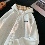 Plain Color Zip-up Loose Hoodie Gray, XXS - Streetwear Hoodie - Slick Street