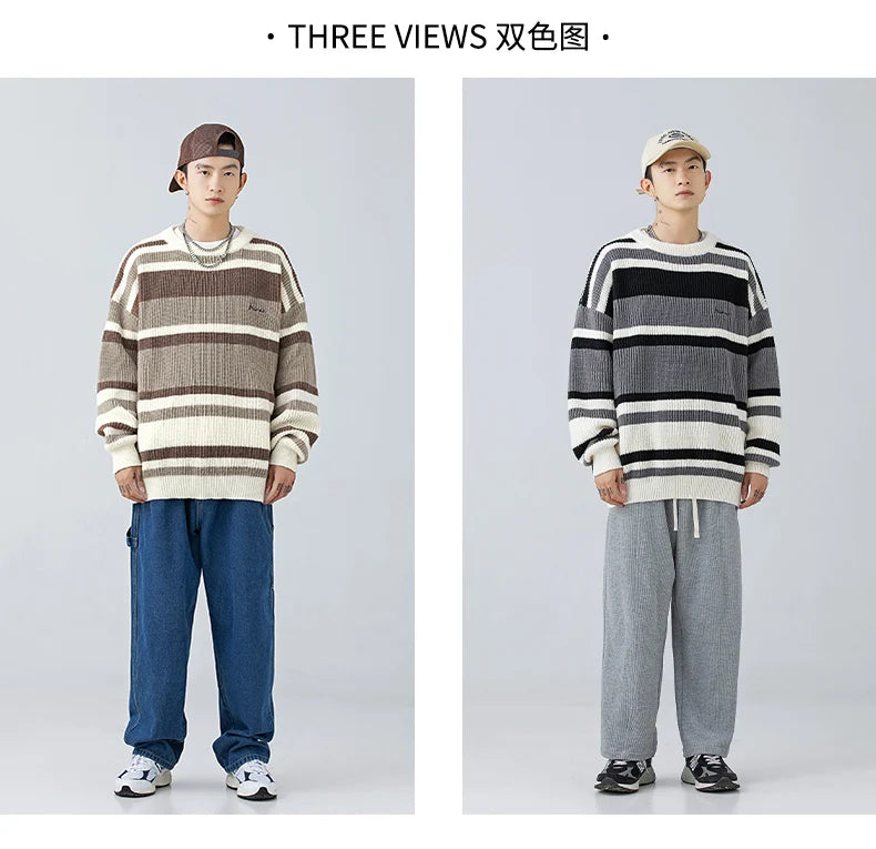 Stripe Embroidery Crochet Sweater ,  - Streetwear Sweater - Slick Street