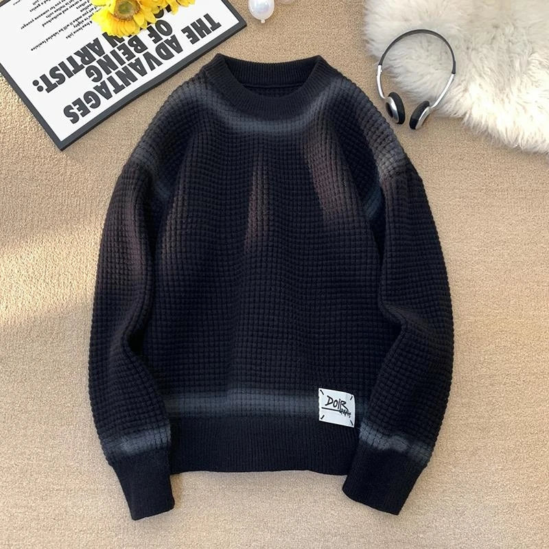 Waffle Knitted Crew Neck Sweater , - Streetwear Sweater - Slick Street