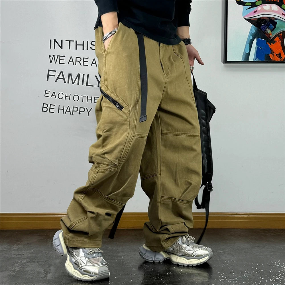 Multi-Pocket Cargo Baggy Pants Khaki, XXS - Streetwear Pants - Slick Street