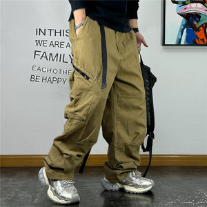 Multi-Pocket Cargo Baggy Pants Khaki, XXS - Streetwear Pants - Slick Street