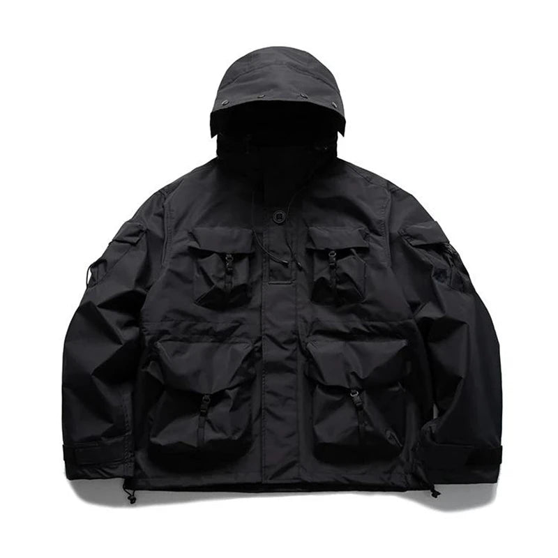 Large Size Multi Pocket Windbreaker Jacket Black, XS - Streetwear Jacket - Slick Street