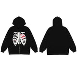 VERBLEE Rib Cage Graphic Zipper Hoodie Black, M - Streetwear Hoodie - Slick Street