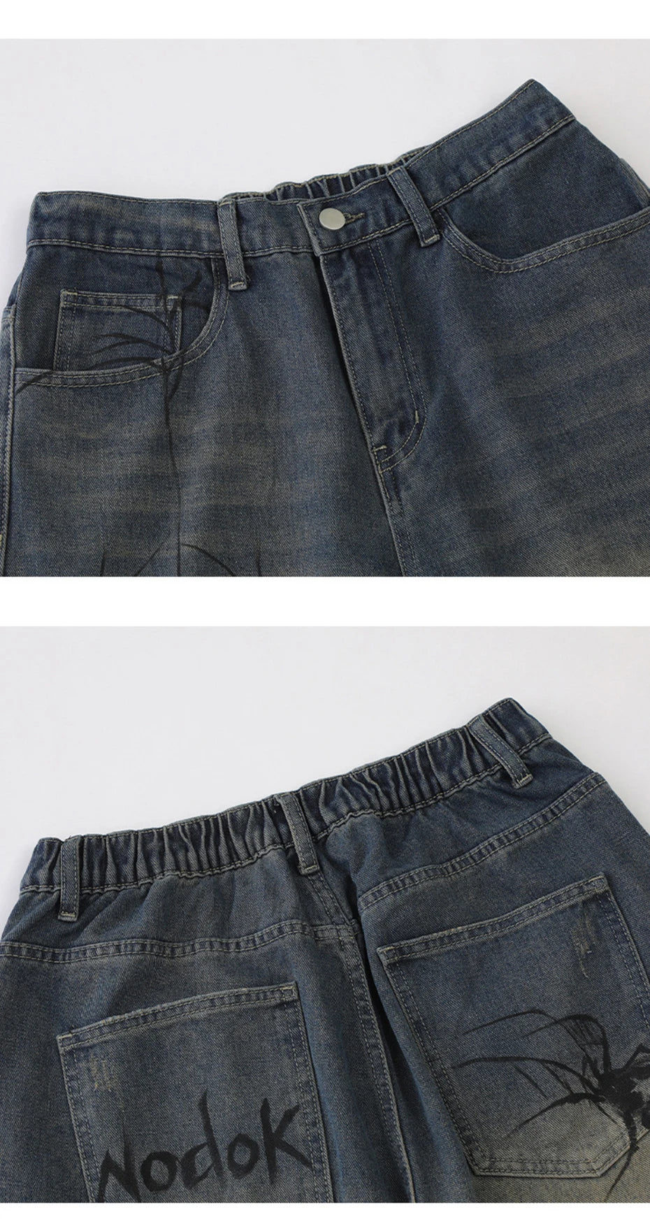 Nodok Spider Cobweb Blue Jean Shorts , - Streetwear Shorts - Slick Street
