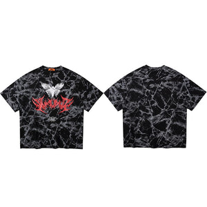 Butterfly Art Tie Die Long T-Shirt Black, M - Streetwear T-Shirt - Slick Street