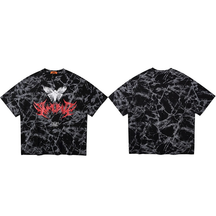 Butterfly Art Tie Die Long T-Shirt Black, M - Streetwear T-Shirt - Slick Street