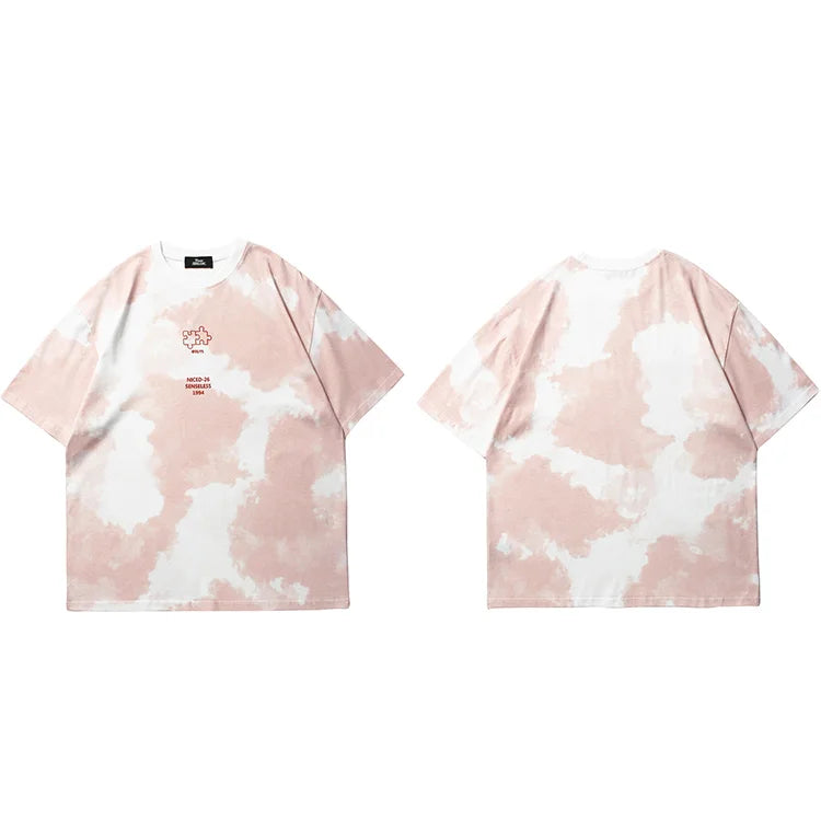 Tie Dye Senseless Jigsaw Puzzle T-Shirt Pink, S - Streetwear T-Shirt - Slick Street