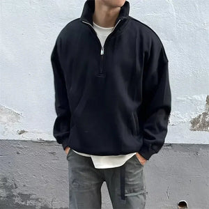 Half Zipper With Stand Collar Sweater , - Streetwear Sweater - Slick Street
