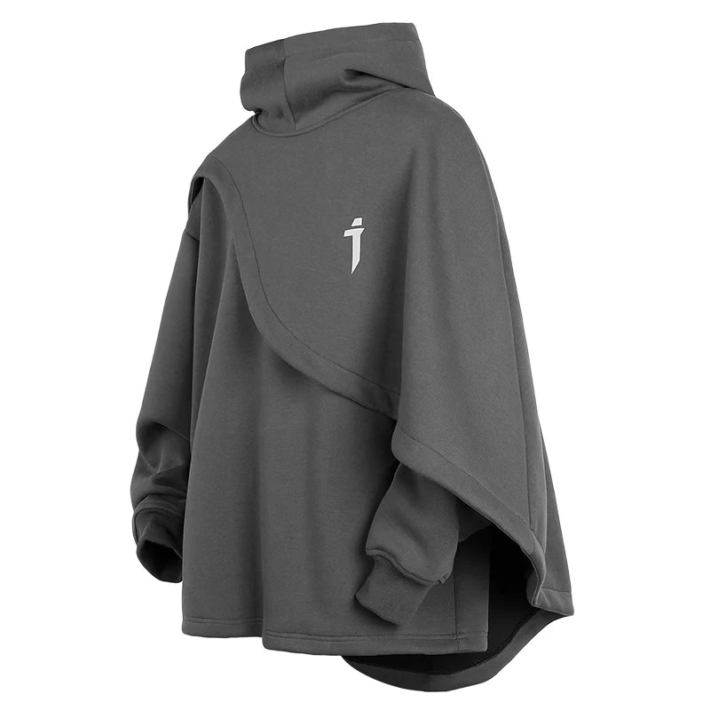 High Neck Cloak Two Piece Hoodie Gray, M - Streetwear Hoodie - Slick Street