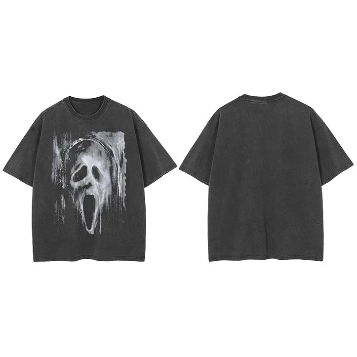 Spooky Ghost Skull Graphic T-Shirt Black, S - Streetwear T-Shirt - Slick Street