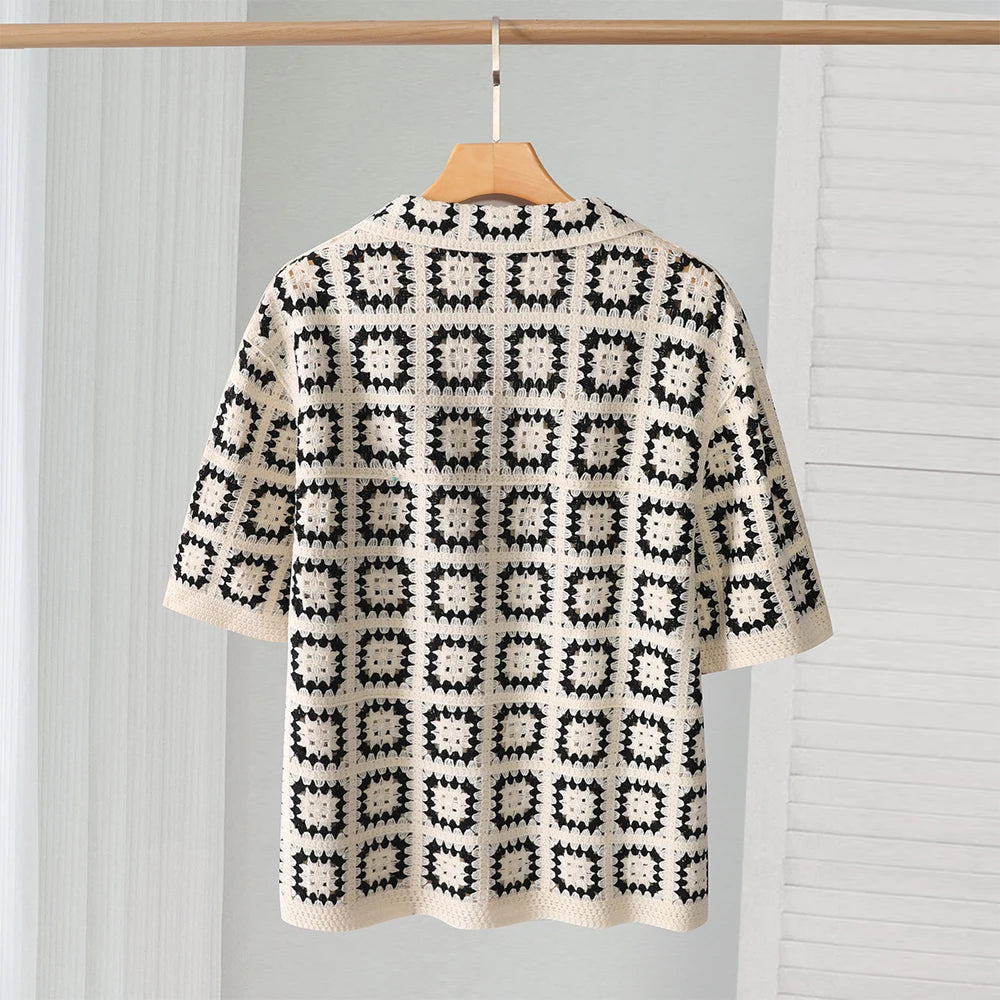 V-Neck Knitted Short Sleeve Shirt , - Streetwear Shirt - Slick Street