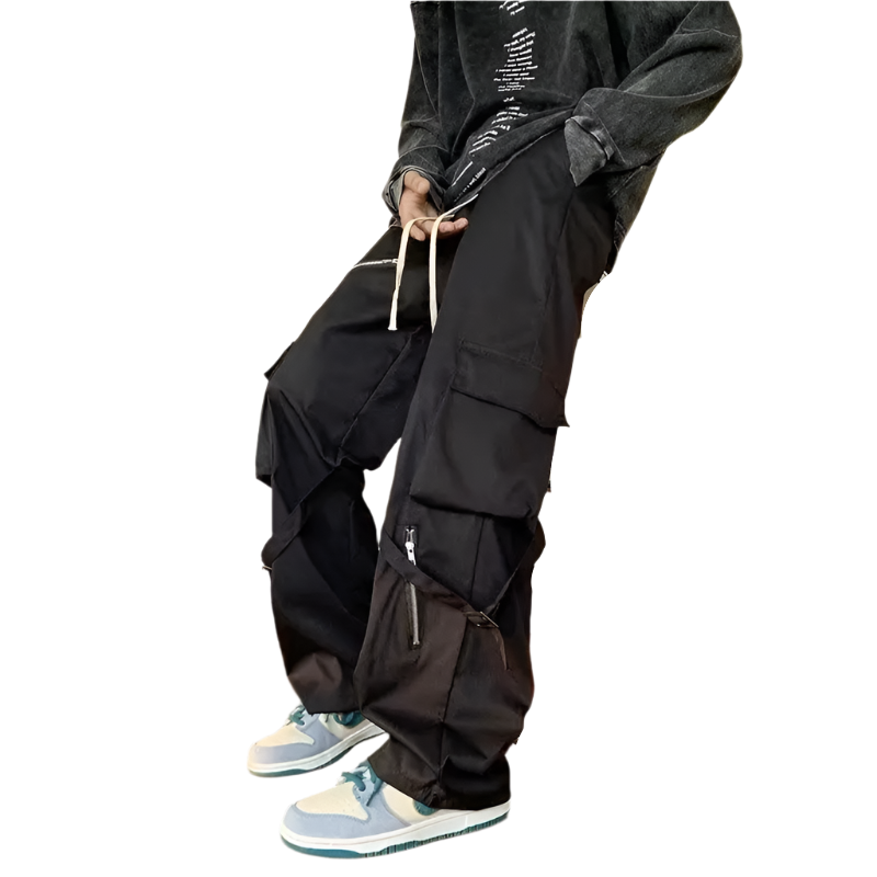 Zipper And Strap Loose Style Pant , - Streetwear Pants - Slick Street