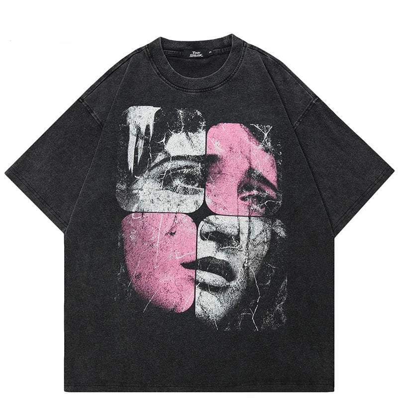 Puzzle Face Graphic Oversized T-Shirt ,  - Streetwear T-Shirt - Slick Street