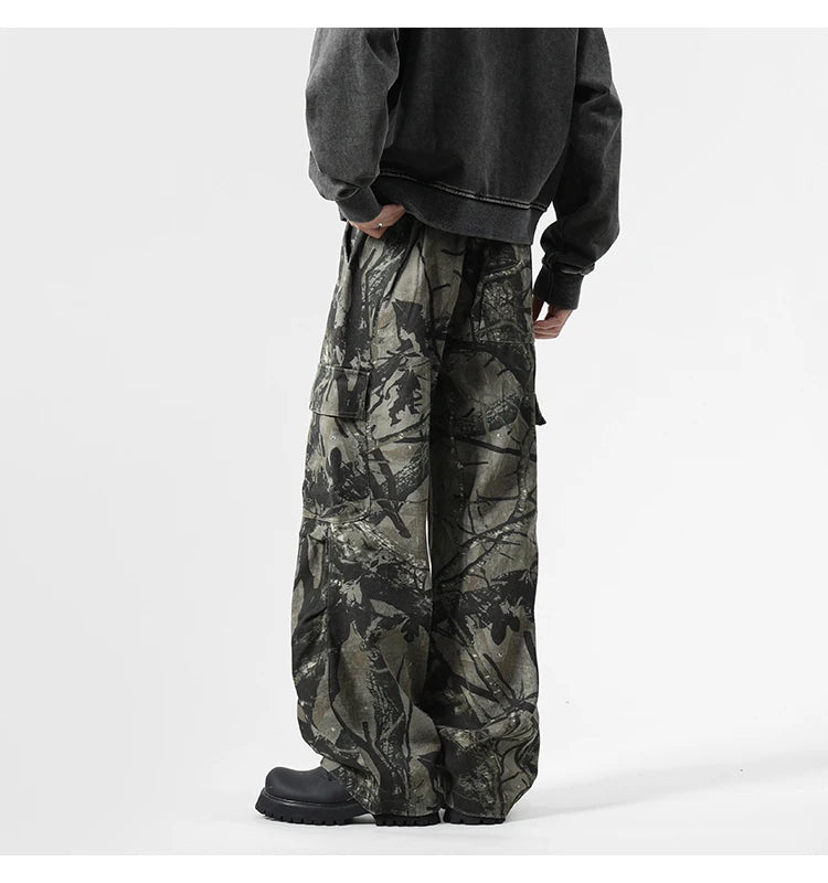 Black Camo Leaf Pattern Pants , - Streetwear Pants - Slick Street